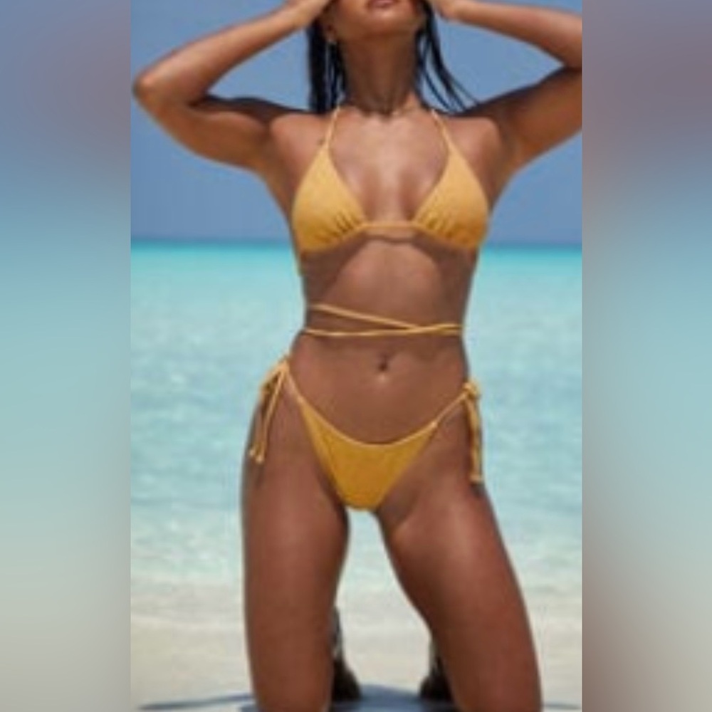 Pacsun Kendall & Kylie Fiji Lurex Wrap Triangle Top & Side Tie Bikini Bottom M